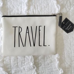 Rae Dunn TRAVEL. Zippered Pouch White & Black W/Tassel NWT